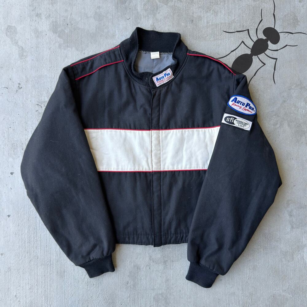 Black / white cropped racing work wear jacket